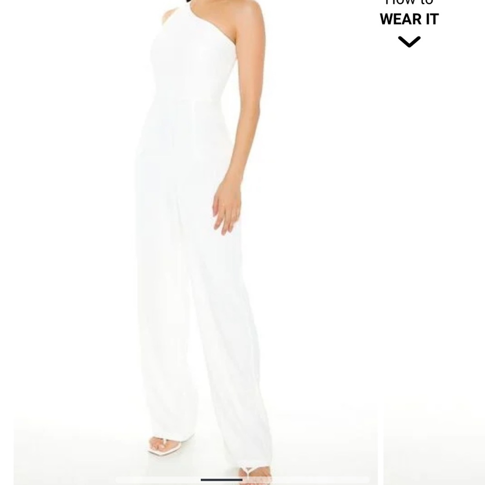 White one shoulder Windsor jumpsuit